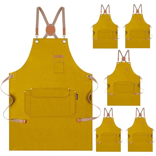 Chef Apron Men Women (Yellow, 6 Pack)