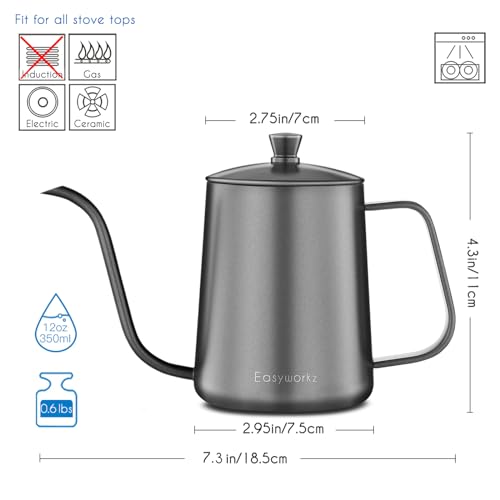 Gage Gooseneck Pour Over Coffee Kettle 20 oz Stainless Steel Hand Drip Coffee Pot with Long Narrow Spout (Black)