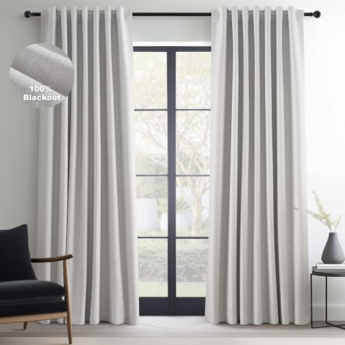 102 Inches Long Custom Blackout Linen Curtains (Grey Beige / 52"W x 102"L (Pack of 2))