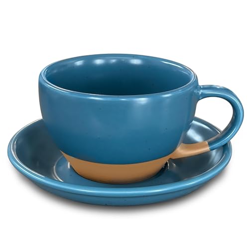Ceramic Latte Art Mug With Saucer (Azure Blue)