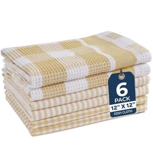 100% Cotton Dish Towels for Kitchen (12"x12" - 6 Pack / Beige)