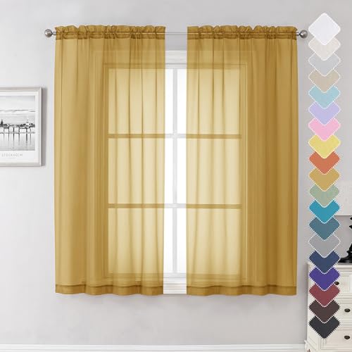 Gold Sheer Curtains 63 Inch Length 2 Panels (Gold / 40"W x 63"L (Pack of 2))