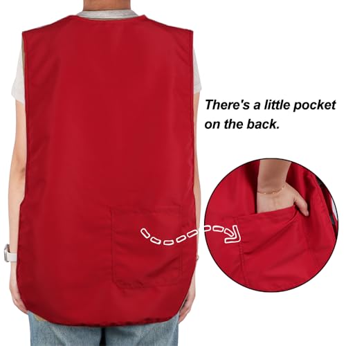 Waterproof Cobbler Apron with 4 Pockets Vest Smock Apron for Men Women Chef Waiter Work (Red)