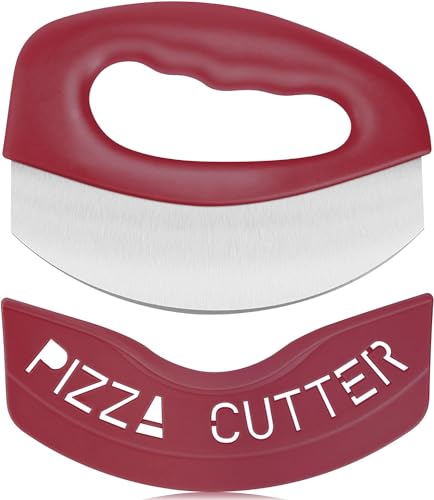 Heavy Duty Stainless Steel Pizza Cutter with Cover (Red)