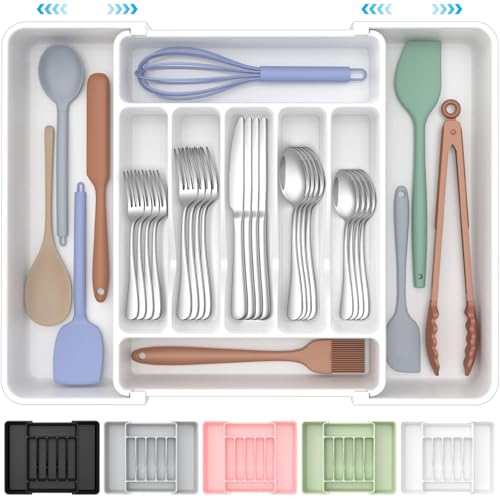 Extra Large Expandable Silverware Organizer (White)