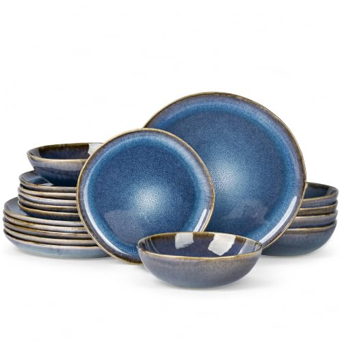 Ceramic Dinnerware Sets for 6 (Ocean Teal / Service for 6(18Pcs))