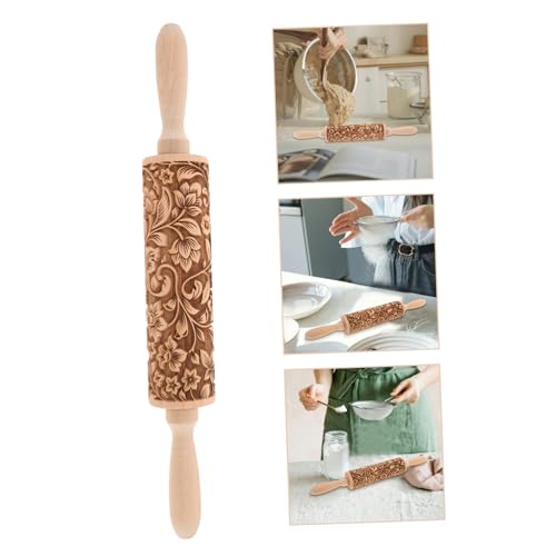 Embossed Rolling Pin for Baking Wooden Pastry Roller with Intricate Floral Patterns for Cookies Fondant and Dough for Weddings Holidays and Special Occasions