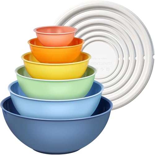 Plastic Mixing Bowls with Lids Set for Kitchen (Light Blue)