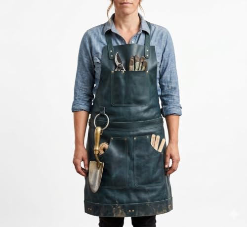 Full Grain Leather & Canvas Apron (Green-001)