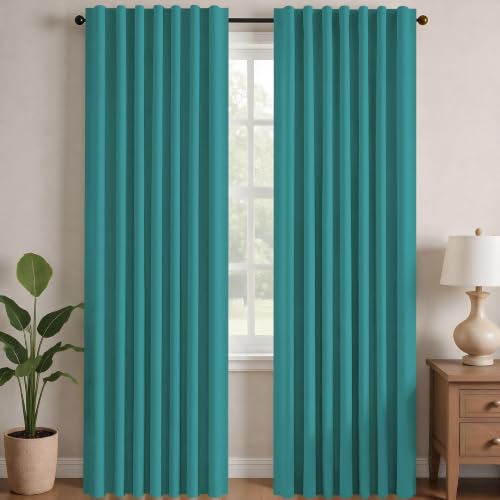 Blackout Curtains for Bedroom 108 Inches Long (Turquoise / 52"W x 108"L (Pack of 2))