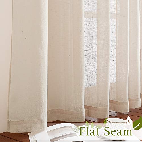 Beige Sliding Door Curtains Linen Sheer Textured (70"W x 84"L (Pack of 2) / Beige)
