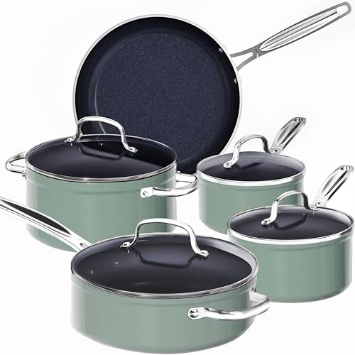9pc Cookware Set Healthy Duralon Blue Ceramic Nonstick Coated (9 Piece Cookware Set / Rosemary Green)