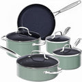 9pc Cookware Set Healthy Duralon Blue Ceramic Nonstick Coated (9 Piece Cookware Set / Rosemary Green)