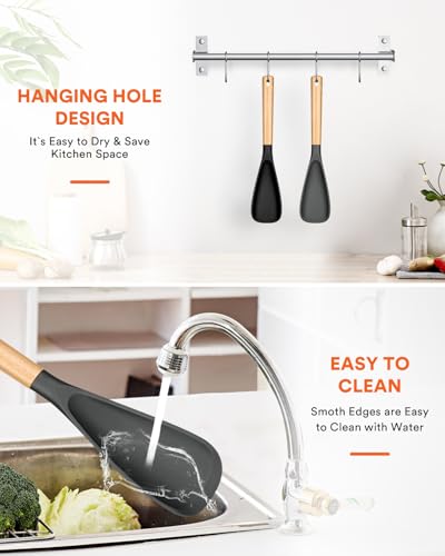Silicone Cooking Spoon for Nonstick Cookwares (1 Pack - Black & Grey / 13.4 inch)