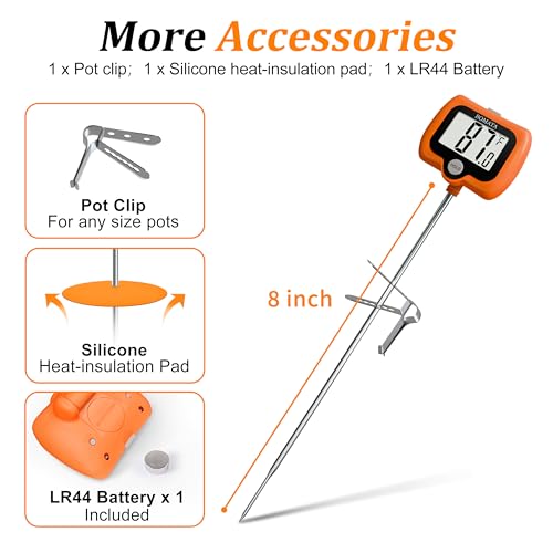 Digital Candy Thermometer with Pot Clip (Orange)