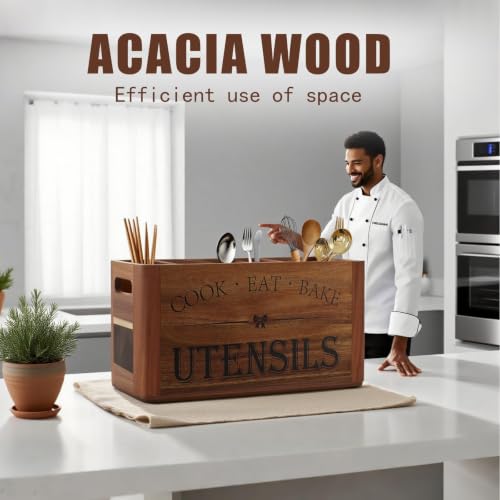 Utensil Holder for Kitchen Countertop (brown / 4 compartments)