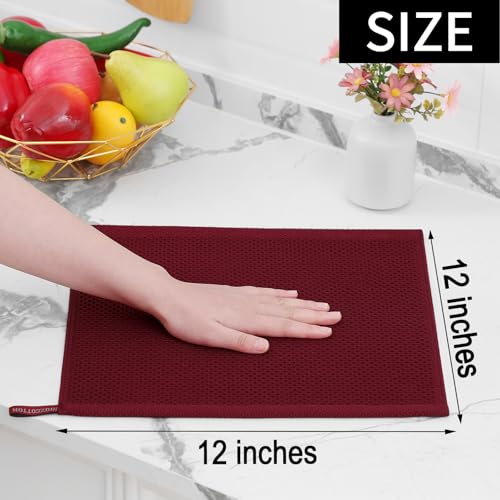 100% Cotton Waffle Weave Kitchen Dish Cloths 6 (Burgundy / 12 X 12 - 6 Pack)