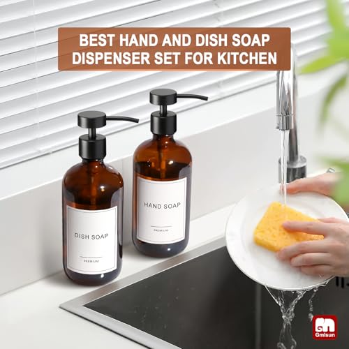 Amber Glass Soap Dispenser (Amber Bottle + Black Flat Pump / 4 Pack)