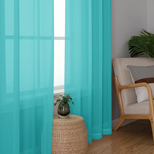 Turquoise Sheer Curtains 54 Inch Long 2 Panels (Turquoise / 42"W x 54"L (Pack of 2))