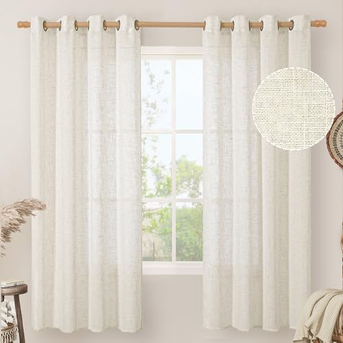 Natural Ivory Linen Sheer Curtains 72 inches Long for Living Room (52"W x 72"L (Pack of 2) / Natural)