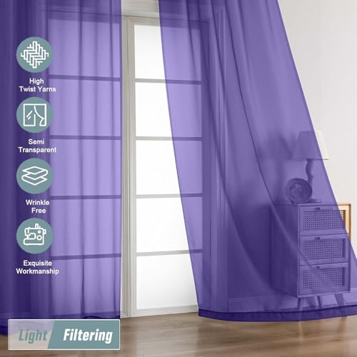 Purple Sheer Curtains 63 Inch Length 2 Panels (42"W x 63"L (Pack of 2) / Purple)