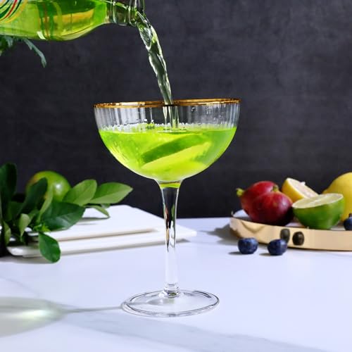 Premium Cheerfull 10.7 oz Gold Rim Coupe Glasses Set of 4