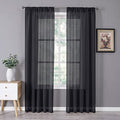 Sheer Curtain Linen Textured Bedroom Curtains Sheer Light Filtering Rod Pocket Voile Curtain for Living Room (54"W x 95"L (Pack of 2) / Black)