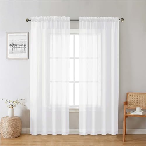White Sheer Curtains 78 Inches Long 2 Panels Set (White / 42"W x 78"L (Pack of 2))