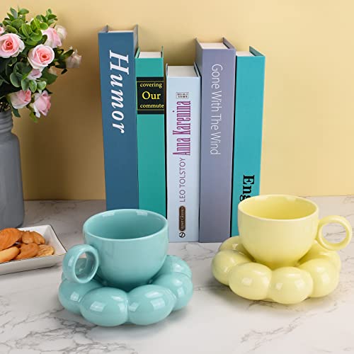 6.5oz Sunflower Saucer Mini Ceramic Mug (Blue-green)