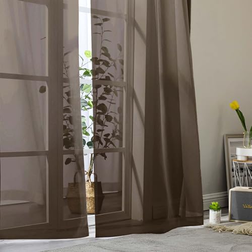 Sheer Chocolate Curtains for Bedroom Living Room 90 Inches Long 2 Panels Set (Chocolate / 42"W x 90"L (Pack of 2))