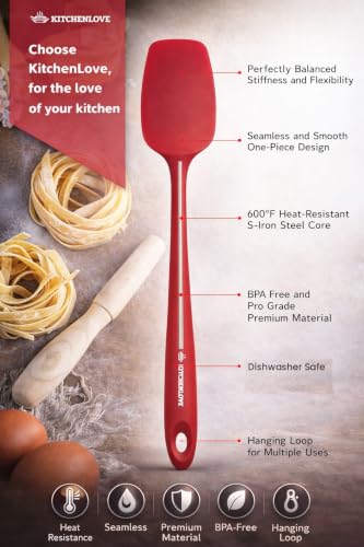 Premium 600°F Heat Resistant 5 Piece Silicone Spatula Set for Baking (Red)