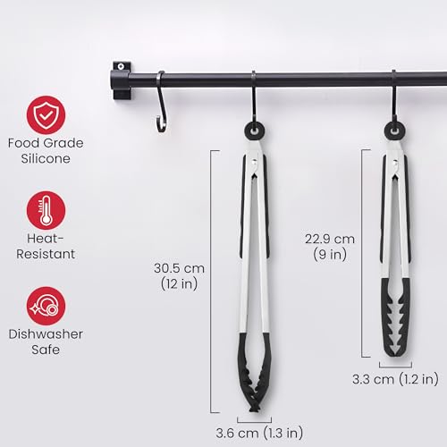 2 PCS Pasta Tong Spaghetti Tongs (9"+12"-Black)