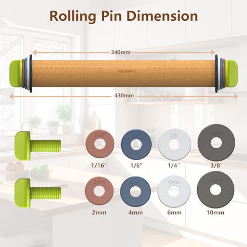 Adjustable Rolling Pin with 4 Thickness Rings &Pastry Mat For Baking Dough (Rolling Pin+Mat)