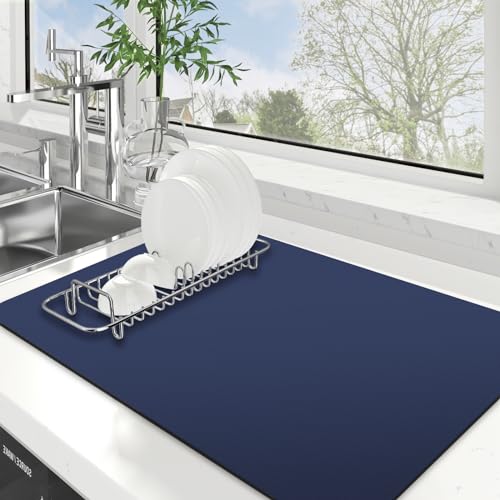 Dish Drying Mat Absorbent Dish Drying Mats for Kitchen Counter 16"x 24" (Classic Blue / 24" x 16")