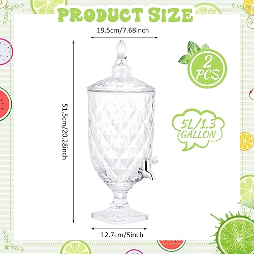 2 Pieces 1.3 Gallon Drink Dispensers for Parties Crystal Iced Beverage Dispenser with Stand and Spigot (Delicate)