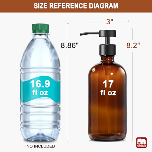 Amber Glass Soap Dispenser (Amber Bottle + Black Flat Pump / 4 Pack)