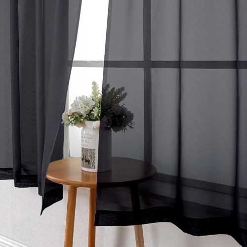 Black Sheer Curtains 68 Inch Length 2 Pcs (Black / 42"W x 68"L (Pack of 2))