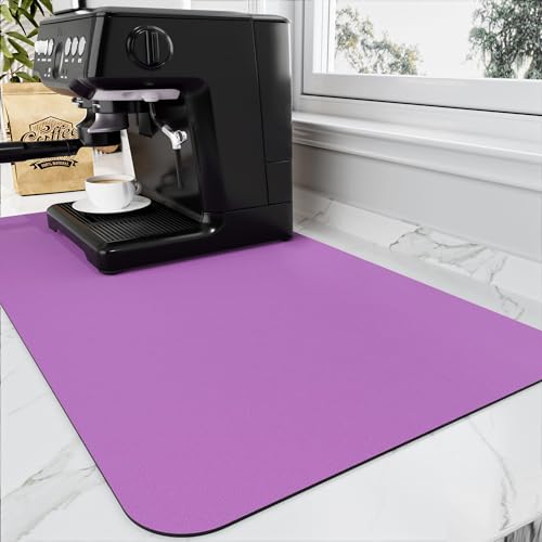 Coffee Mat Absorbent Hide Stain Rubber Backed Dish Drying Mat for Kitchen Counter (Purple / 16" x 24")