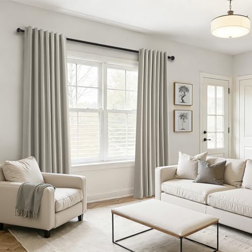 Flax Grey Blackout Curtains 95 Inch Length 2 Panels for Dining Room Darkening Curtain for Bedroom Linen Textured 100% Black Out Sunblock Light Blocking Long Drapes for Living Room Patio Door Back Tab (Flax Grey / 52"W x 95"L (Pack of 2))