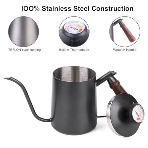 Pour Over Kettle 304 Stainless Steel Gooseneck Kettle with thermometer (600ML)