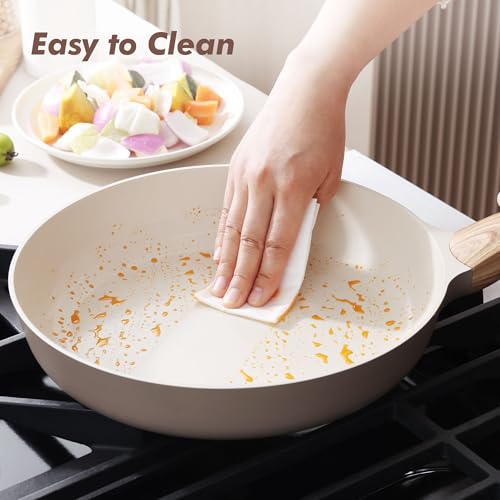 9.5inch Ceramic Nonstick Frying Pan Paella Pan (9.5 Inch / CERAMIC Taupe)