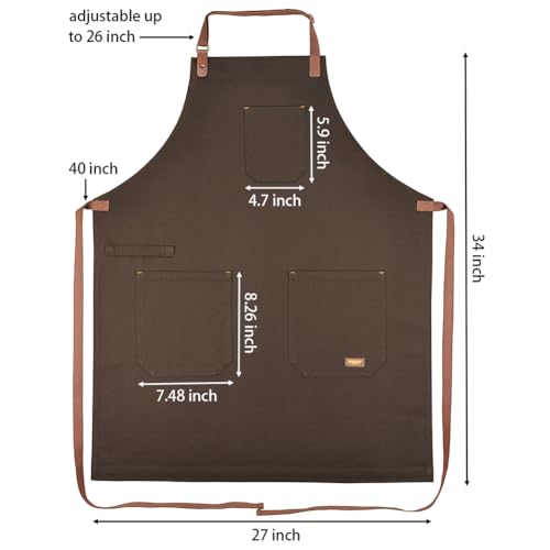 Mens Womens Kitchen Apron with Pockets & Towel Loop (Brown)