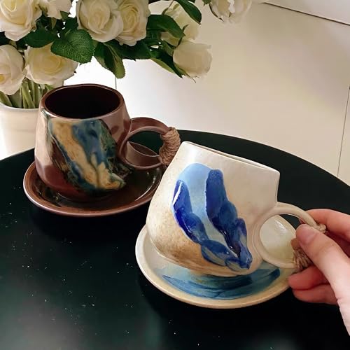 Little handmade ceramic pottery tea cup with saucer (White)