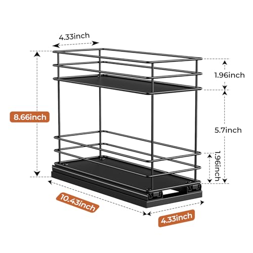 Pull Out Spice Rack Organizer for Cabinet (Black / 4.3" - 1 Drawer)