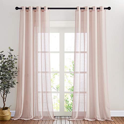 Pink Curtains Linen Sheer Textured (52"W x 90"L (Pack of 2) / Dusty Blush)