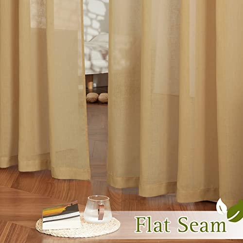 45 inch Curtains Linen Sheer Textured (52"W x 45"L (Pack of 2) / Desert Yellow)