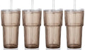 4PCS Gray Glass Cups with Lids and Straws (Gray-4)
