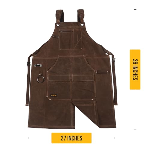 ecoZen 16oz Waxed Canvas Work Apron with Pockets (Dark Brown Long)