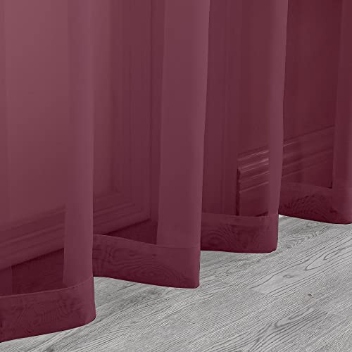Short Sheer Black Curtains for Living Room 45 inch Length 2 Panels Set (40"W x 45"L (Pack of 2) / Burgundy)