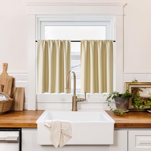 100% Blackout Short Curtains for Small Window (100% Blackout - Biscotti Beige / 29"W x 24"L (Pack of 2))